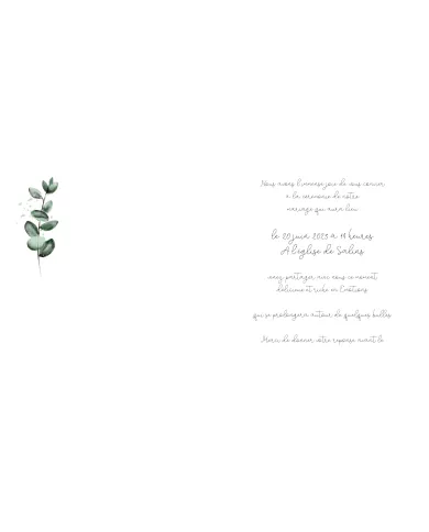 Carte double Mariage "Eucalyptus"