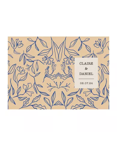 Carte double 15x10.5cm Mariage "Feuilles bleues"