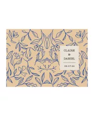 Carte double 12x17cm Mariage "Feuilles bleues"