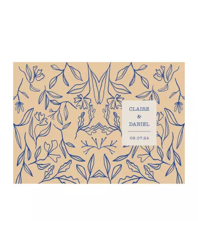 Carte double 12x17cm Mariage "Feuilles bleues"