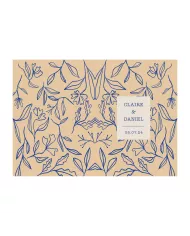 Carte double 12x17cm Mariage "Feuilles bleues"