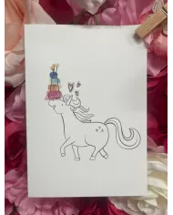 Carte A6 - Licorne-Gâteau Arc-en-ciel