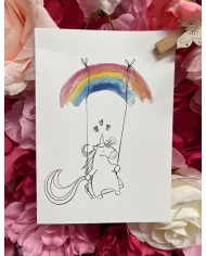 Carte A6 - Licorne-Gâteau Arc-en-ciel