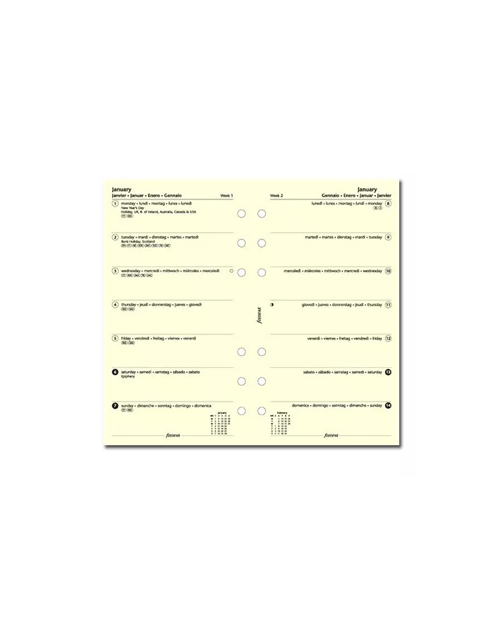 Filofax - Recharge PERSONAL semaine sur 1 page crème mulit-langues 2025