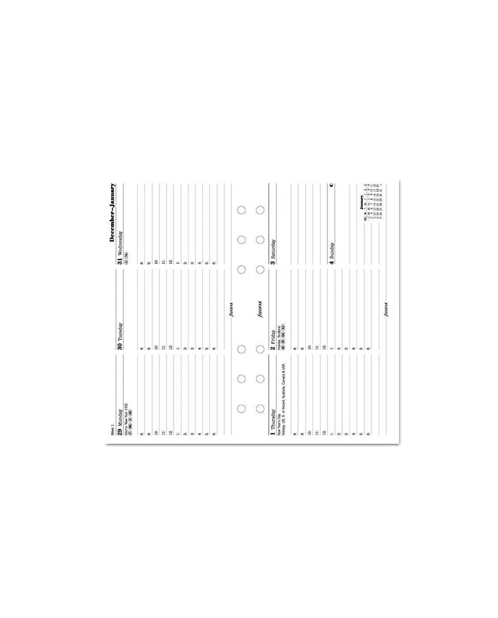 Filofax - Recharge PERSONAL semaine sur 2 pages "à l'italienne" en anglais 2025