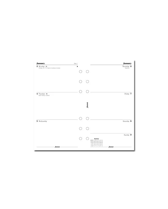 Filofax - Recharge PERSONAL semaine sur 2 pages en anglais 2025