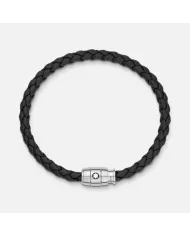 Bracelet en acier et cuir noir avec fermeture à 3 anneaux