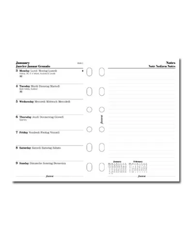 Filofax - Recharge POCKET semaine sur 1 page + notes en anglais 2025